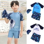 여름 어린이 수영복 소년 분할 짧은 소매 수영복 십대 만화 빠른 건조 수영복 소년 수영복 세트