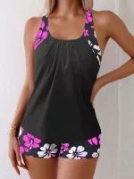 2025 섹시한 꽃무늬 탱키니 수영복, 프린트 수영복, 여성 패딩 목욕 세트, 수영 비치웨어, 여름 - 이미지 3