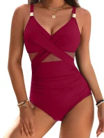 2025 여성을위한 새로운 메쉬 크로스 원피스 수영복 크로스 푸시 업 수영복 여성 바디 슈트 Monokini 수영복 여름 Beachwear - 이미지 5