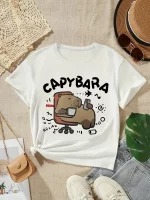 2025 카피바라 티셔츠 키즈 어린이 티셔츠 카피바라 만화 의류 키즈 소녀 소년 카피바라 티셔츠 베이비 캐주얼 탑 의류 - 이미지 2