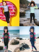 여자 투피스 수영복 긴 소매 다이빙 슈트 학생을위한 빠른 건조 UV 보호 바지 어린이 폴리 에스터 직물 수영복 - 이미지 5