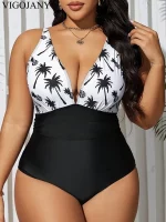 비고자니 2025 여성 패치워크 플러스 사이즈 수영복 스트랩 푸쉬업 큰 사이즈 원피스 수영복 브라질리언 비치 통통한 여성 수영복 - 이미지 3