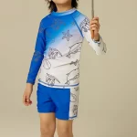 부드러운 프린트 수영 세트, 수영 서핑 수영복 세트, 상의 및 바지, 통기성 훈련 비치웨어, 어린이 소년, 여름 - 이미지 2