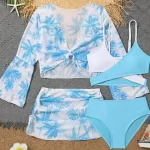 4 조각 비키니 탑 & 스커트 2025 소녀 수영복 키즈 하이 웨이스트 수영복 어린이 Bathers 수영복 수영 수영복 Beachwear