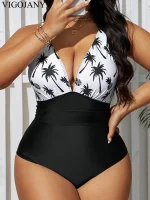 비고자니 2025 여성 패치워크 플러스 사이즈 수영복 스트랩 푸쉬업 큰 사이즈 원피스 수영복 브라질리언 비치 통통한 여성 수영복 - 이미지 4