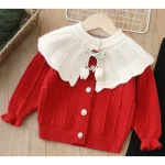 아동 여아 니트 세트 2-6세 여아 의류 인형 칼라 튤립 포인트 가디건 & 플레어 팬츠 귀여운 캐주얼 가디건 여아 - 이미지 6