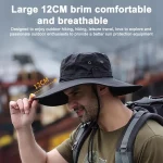 어부 모자 와이드 브림 솔리드 컬러 레이스 업 디자인 남성 여성 야외 모자 다목적 태양 보호 분지 모자 - 이미지 2