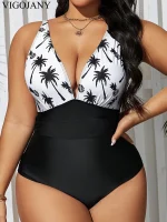 비고자니 2025 여성 패치워크 플러스 사이즈 수영복 스트랩 푸쉬업 큰 사이즈 원피스 수영복 브라질리언 비치 통통한 여성 수영복 - 이미지 2