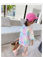 여름 짧은 소매 티셔츠 소녀 아기 중소 어린이 여성 염색 탑 아동 의류 유행 - 이미지 2