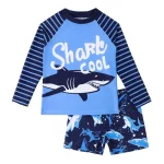 키즈 소년 두 조각 Beachwear 긴 소매 탑 반바지 세트 어린이 여름 수영복 빠른 건조 풀 UV 보호 수영복 - 이미지 3